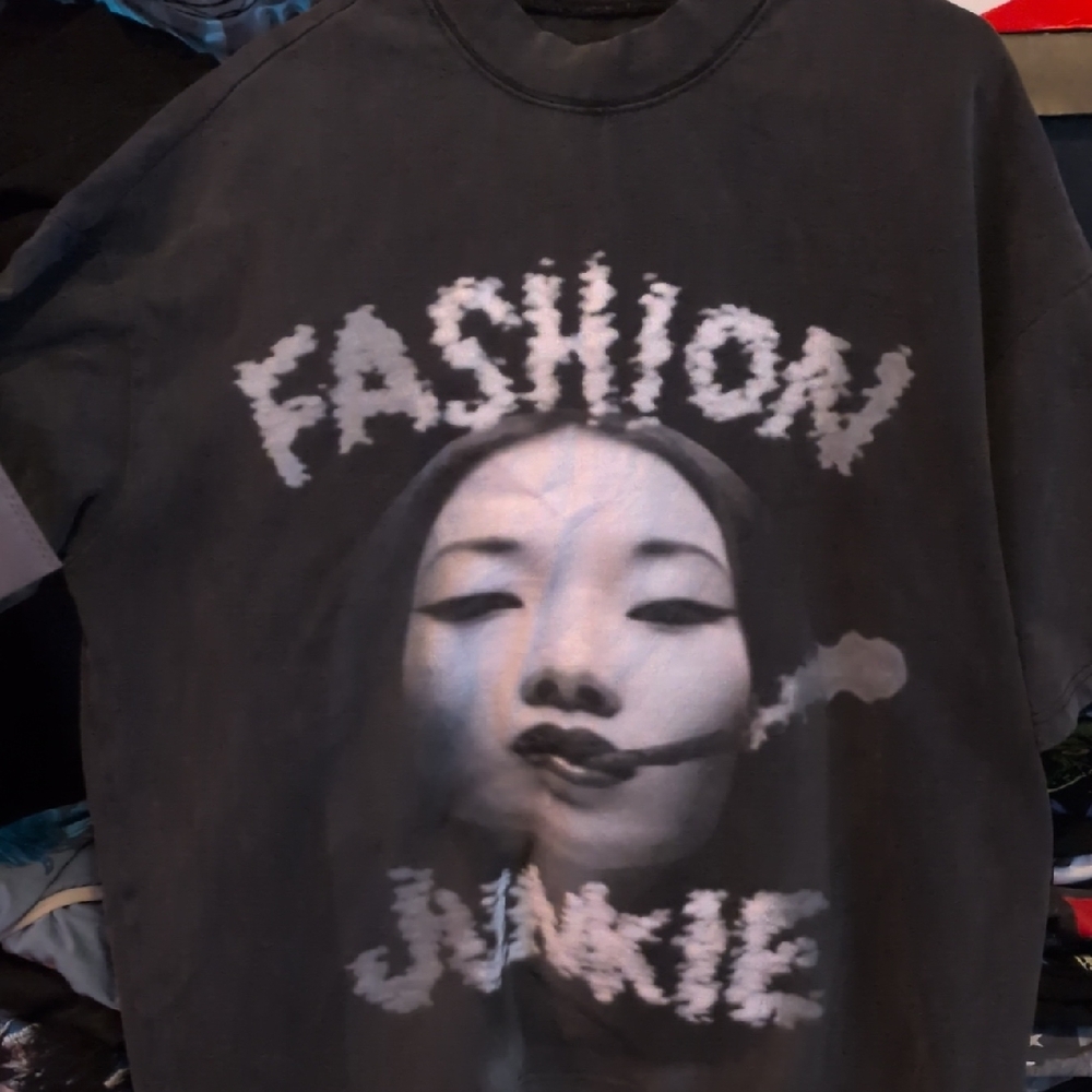 Black Graphic Tee with Fashion Junkie Design